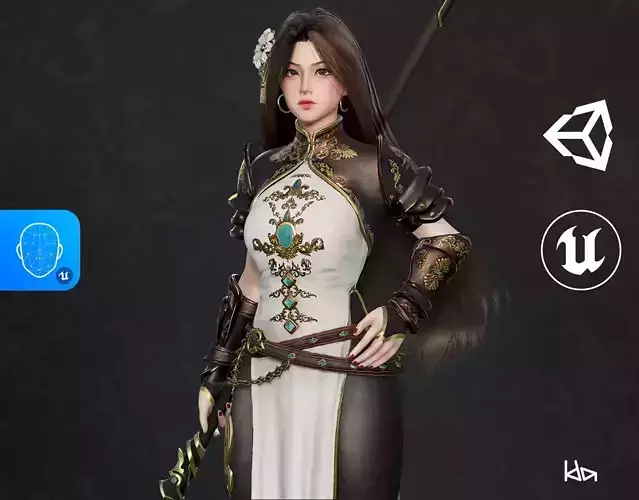 Cheng Yi - Chinese Warrior Girl - Game Ready Low-poly 3D model