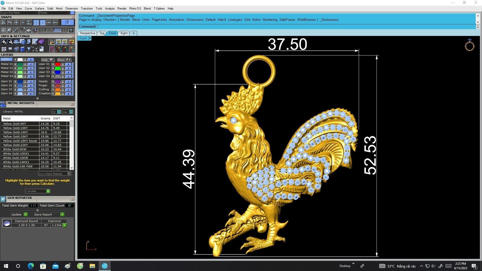 6637 Jewelry Art Rooster Diamond Pendant  3D print model_7