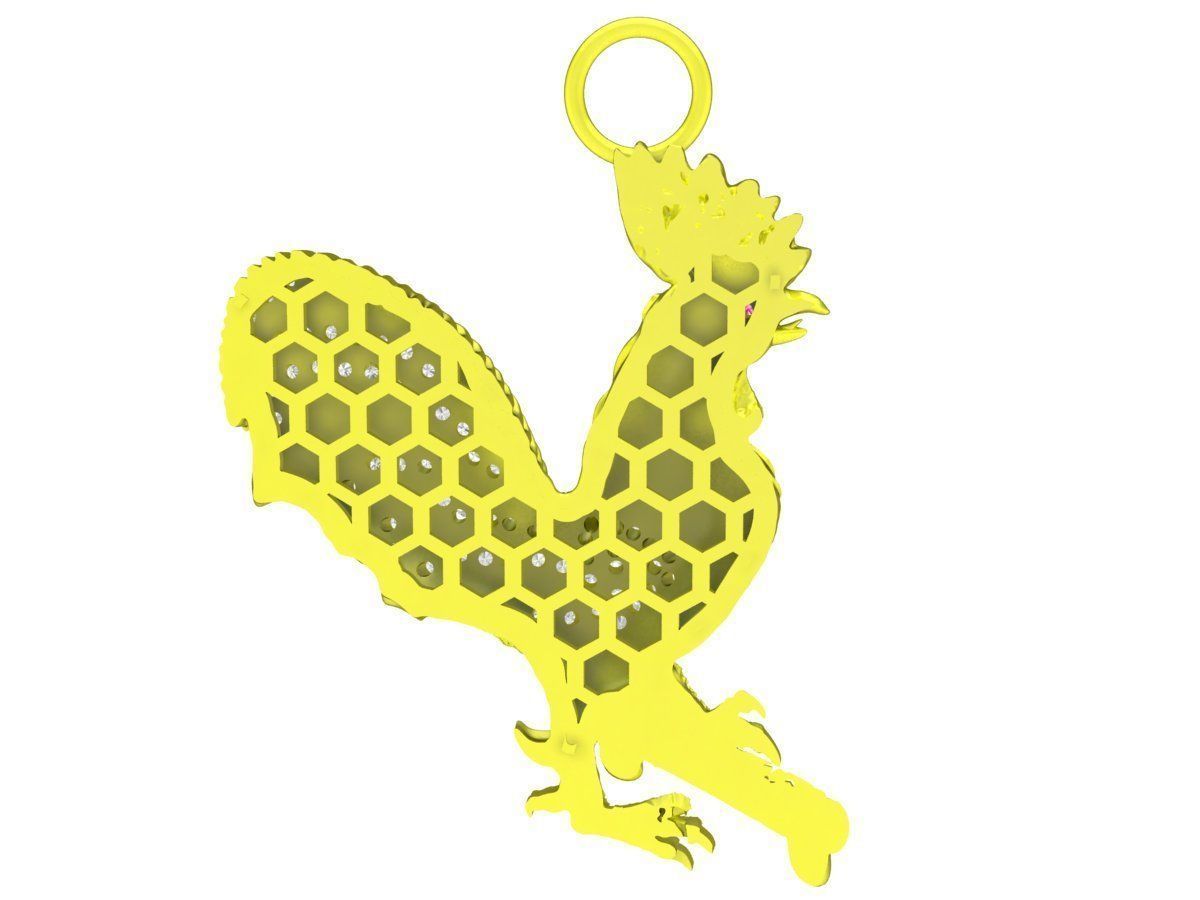 6637 Jewelry Art Rooster Diamond Pendant  3D print model_4