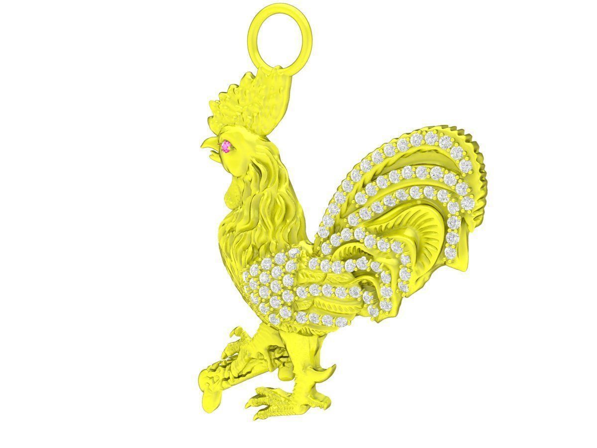 6637 Jewelry Art Rooster Diamond Pendant  3D print model_2