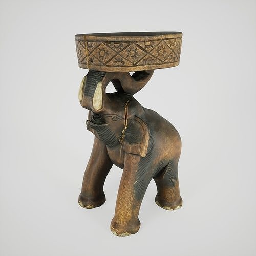 Game-Ready Wooden Elephant Side Table Low-poly 3D model