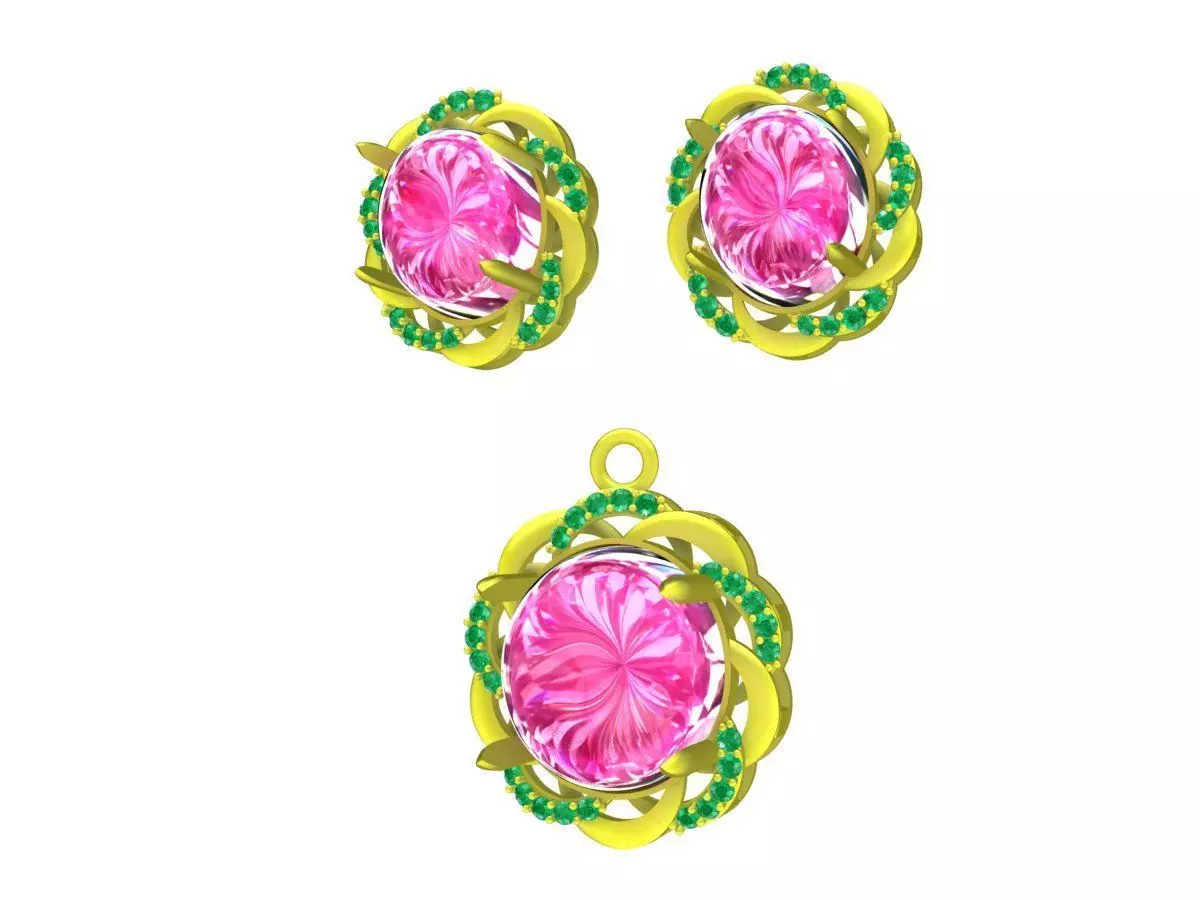 6650 Set ruby diamond women earrings pendant 3D print model_0