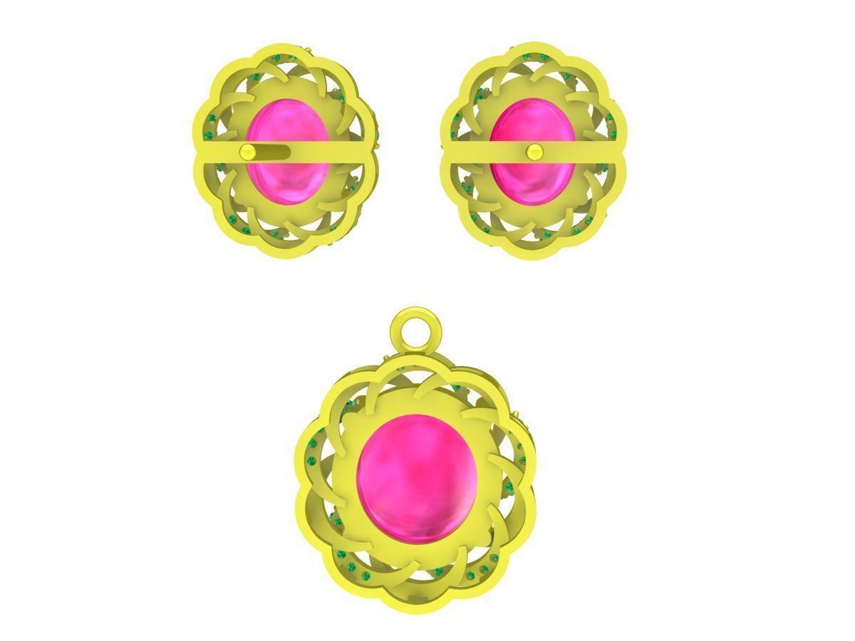 6650 Set ruby diamond women earrings pendant 3D print model_4