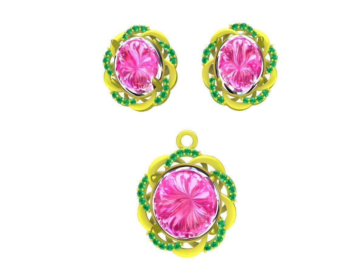 6650 Set ruby diamond women earrings pendant 3D print model_2