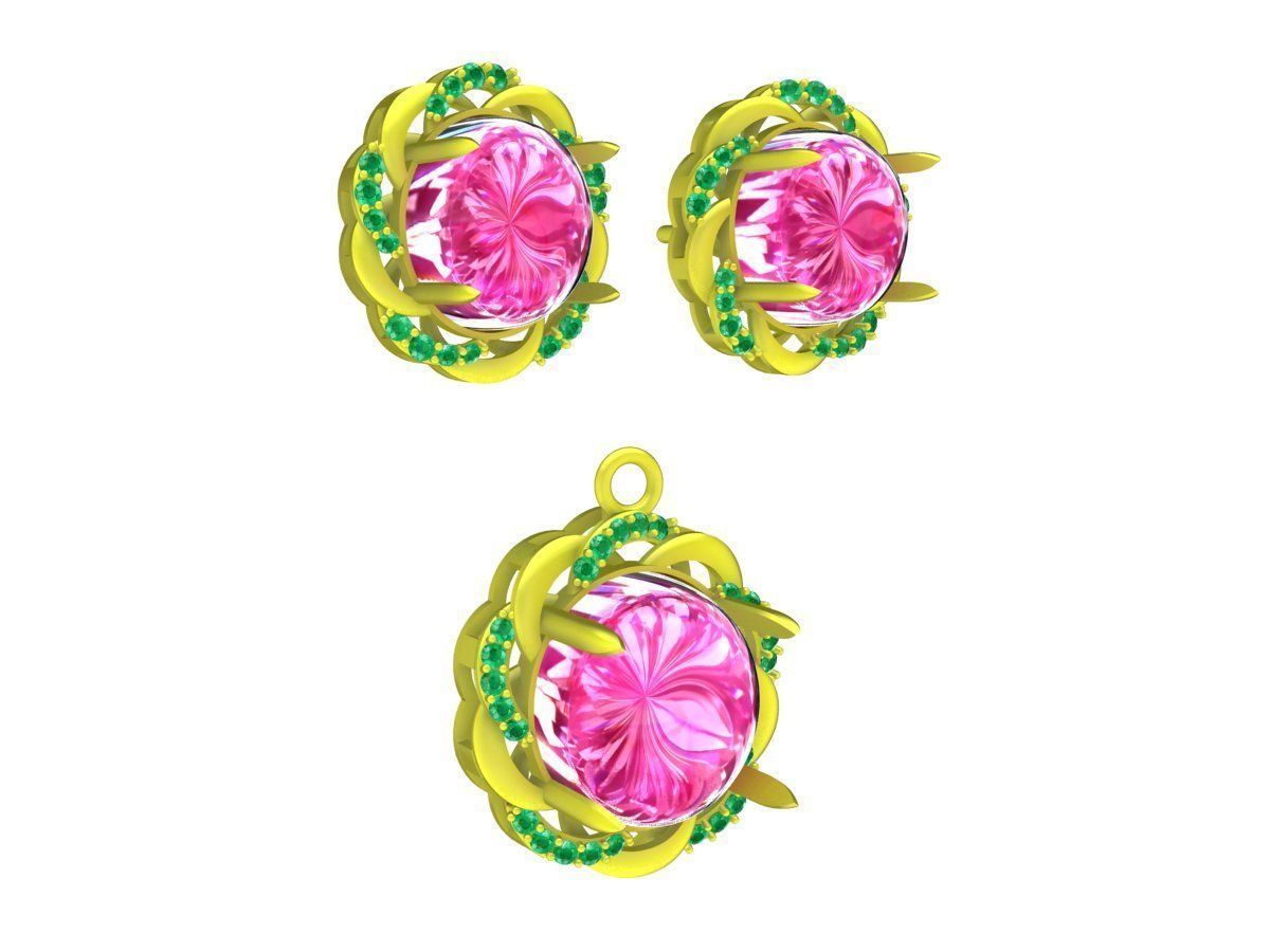 6650 Set ruby diamond women earrings pendant 3D print model_1