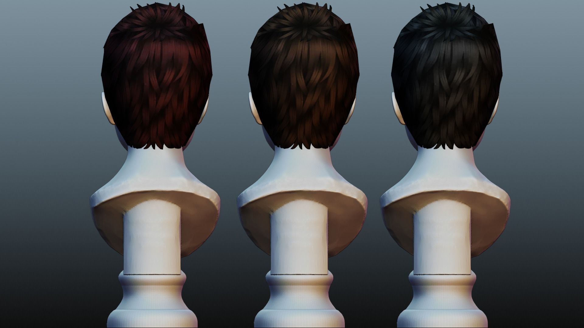 Male hair 3 color Low-poly 3D model_1