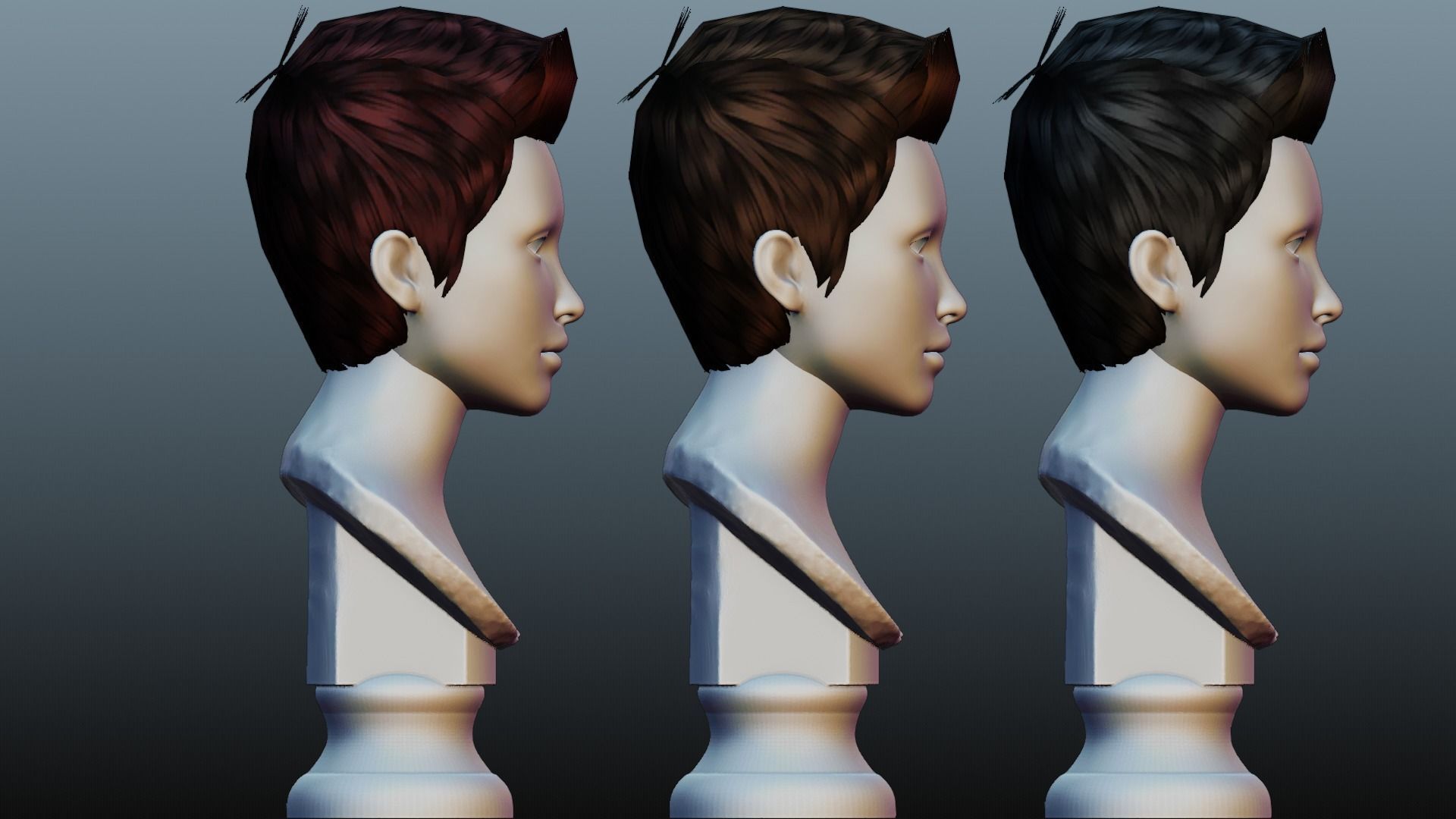 Male hair 3 color Low-poly 3D model_3