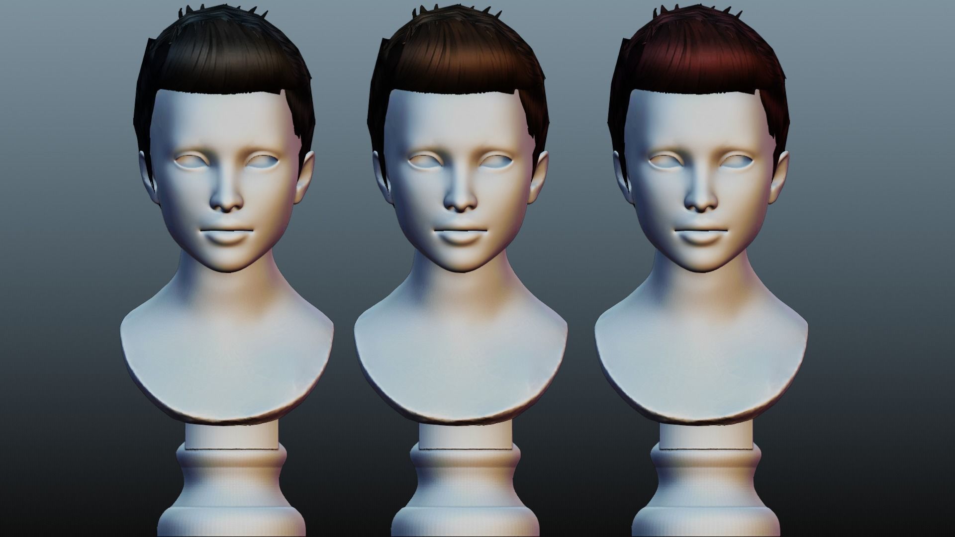Male hair 3 color Low-poly 3D model_16
