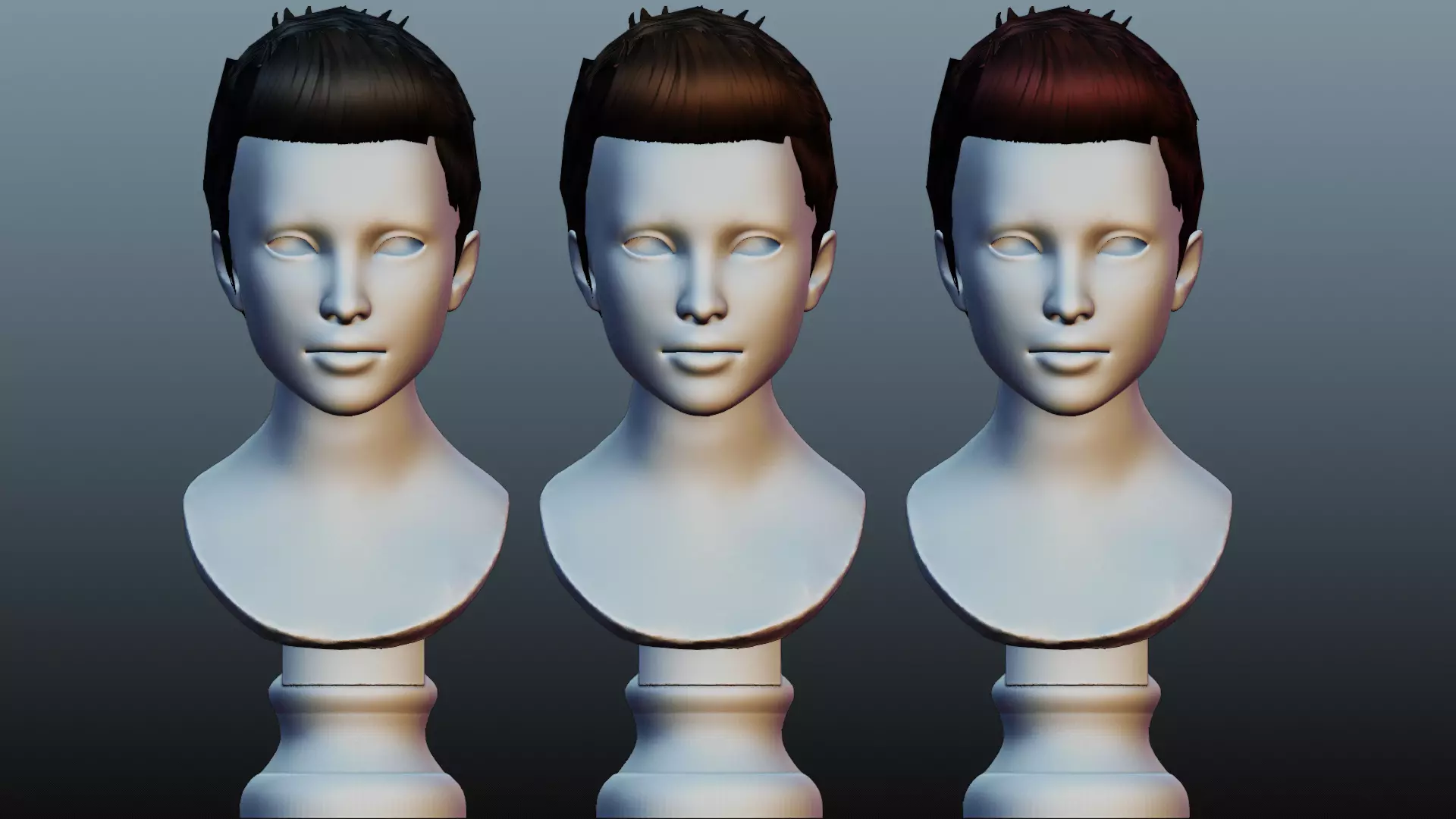 Male hair 3 color Low-poly 3D model_0