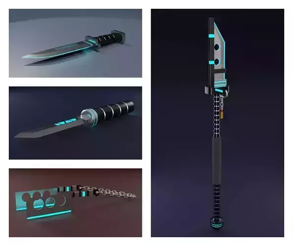 Cyberpunk weapons set 3D model Low-poly 3D model