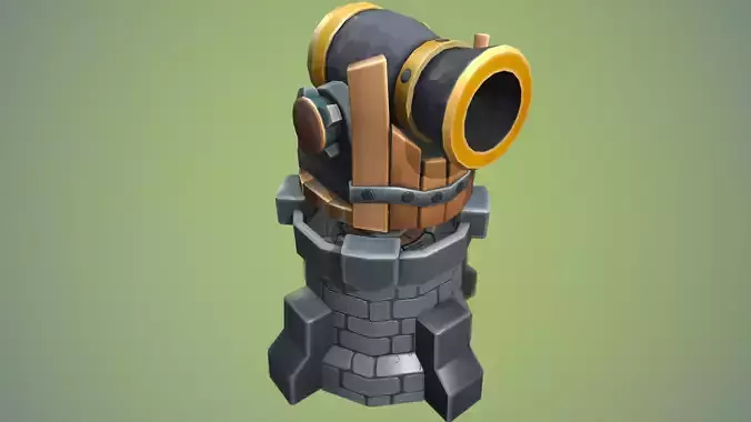 Low poly Tower Cannon Low-poly 3D model