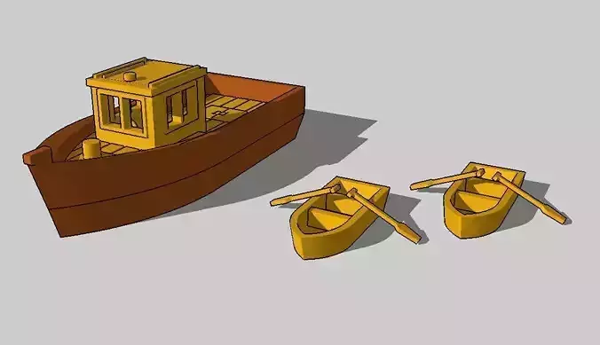 Fishing Boat w 2 Small Boats by Outland Models 3D Printable 