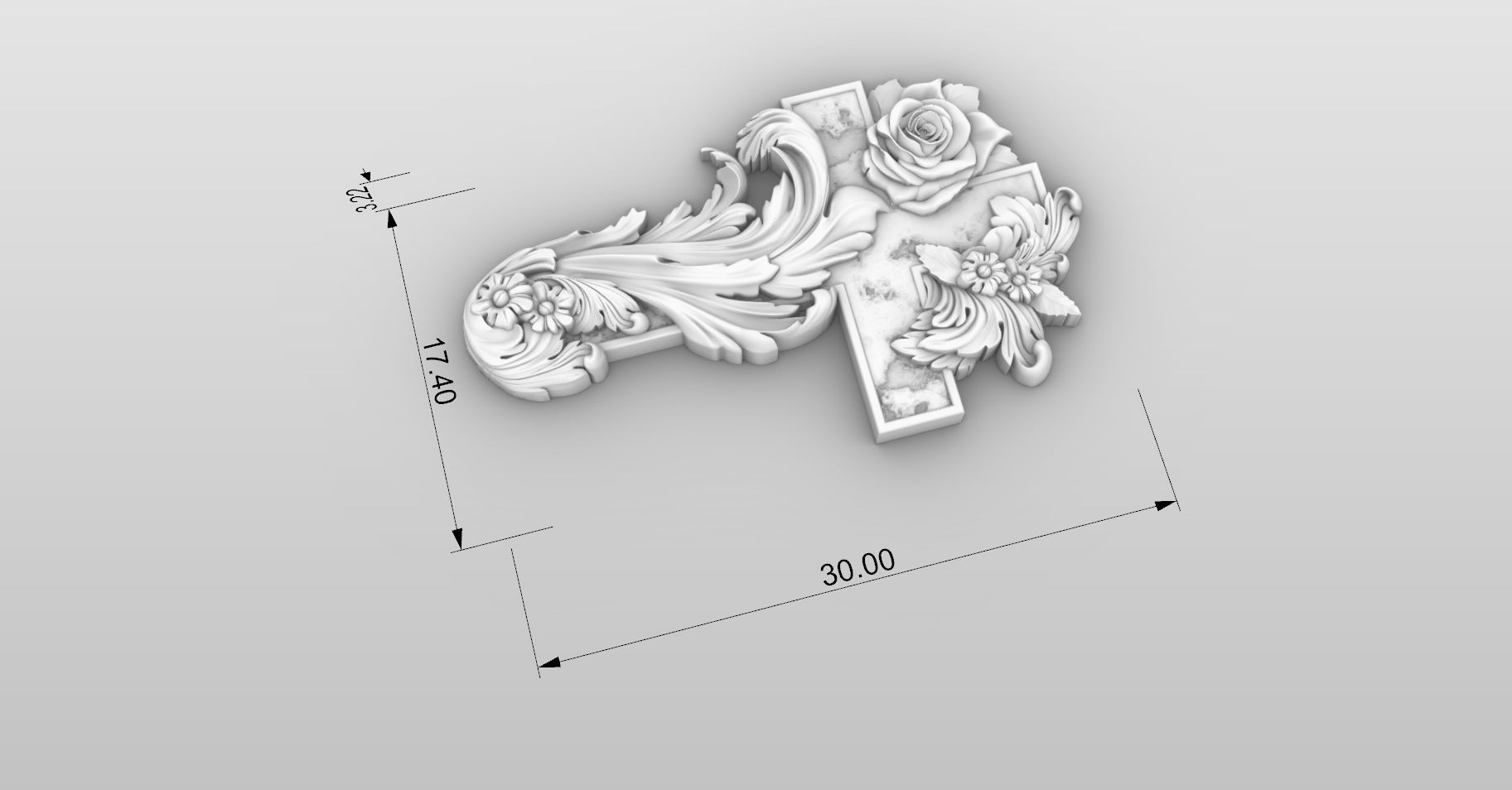 cross with flowers  pendant  3D print model_3