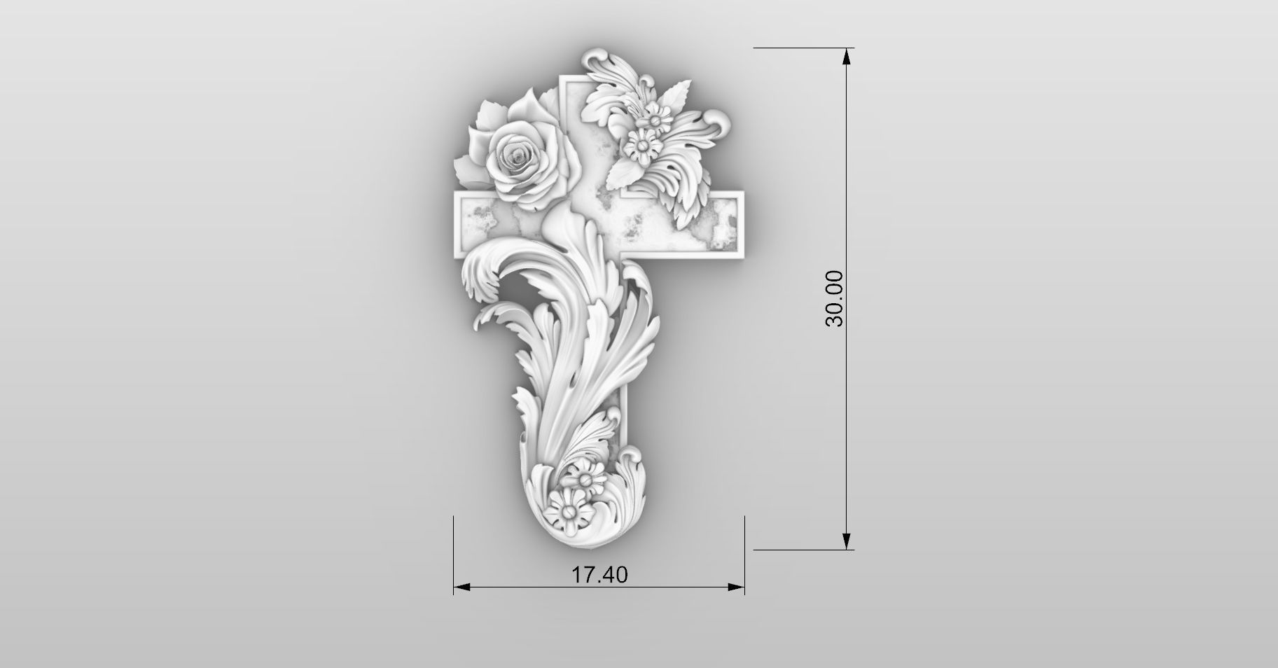 cross with flowers  pendant  3D print model_2