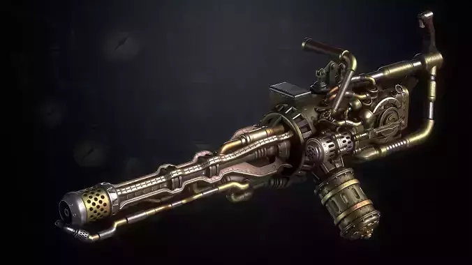 The SteamPunk Flamethrower Low-poly 3D model