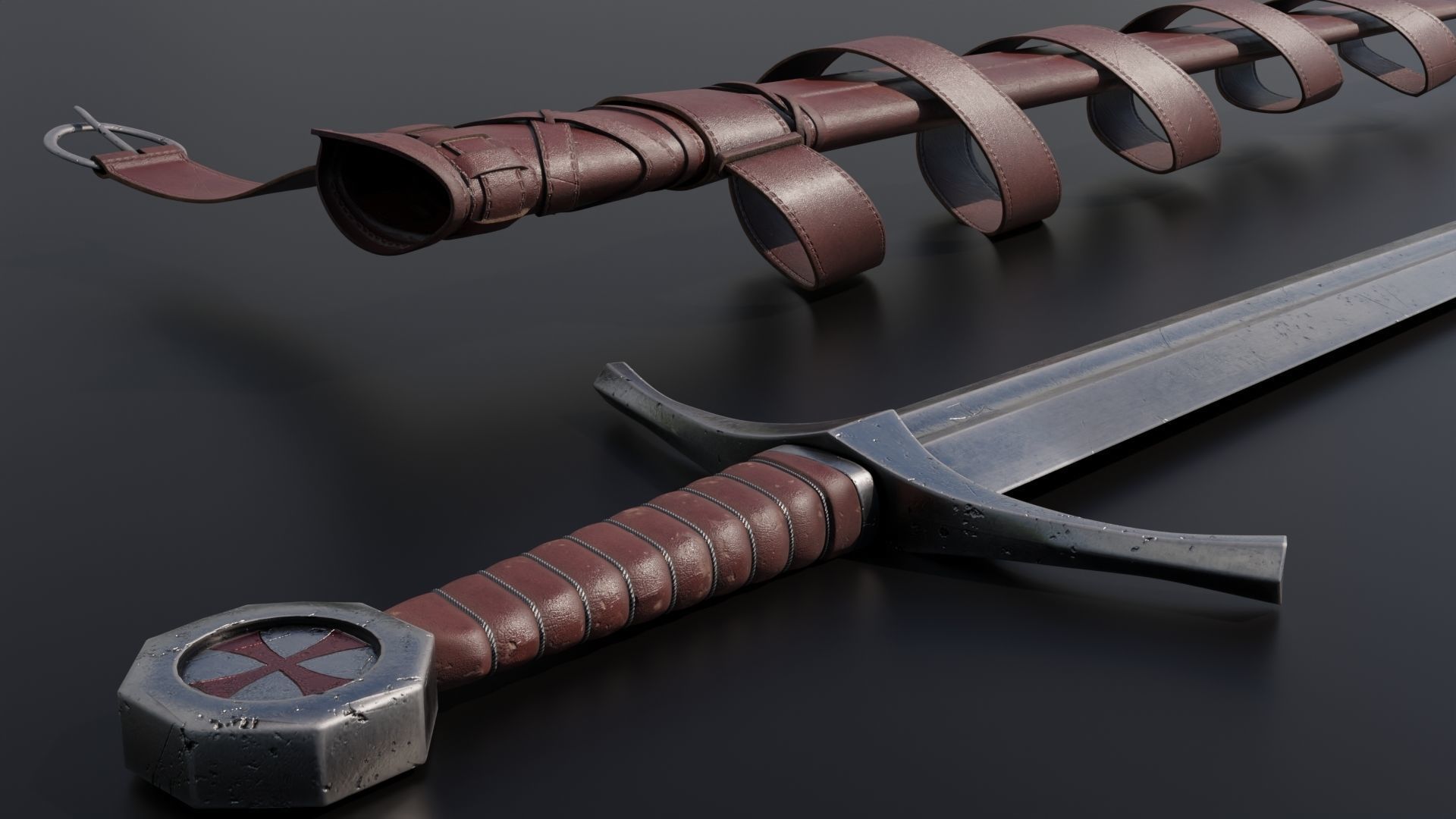 Templar Knight Sword 3D model_10