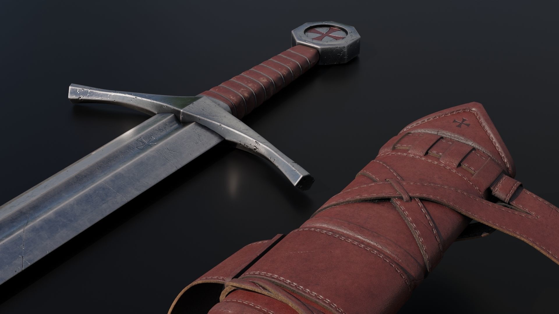 Templar Knight Sword 3D model_4