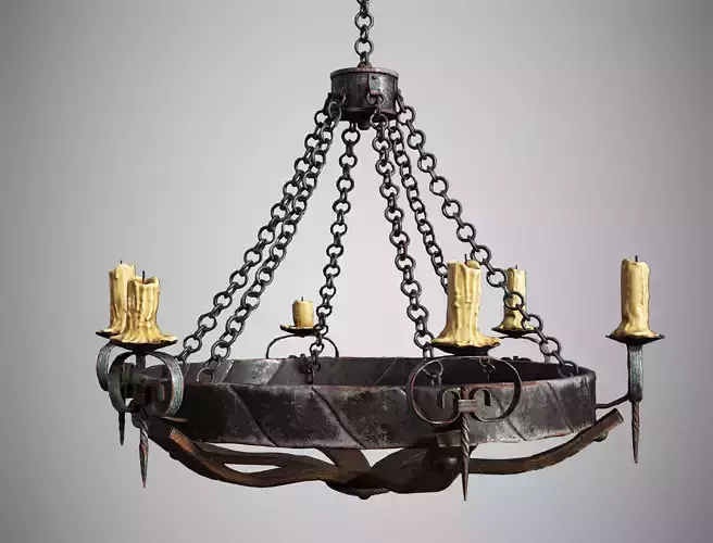 Antique Medieval Chandelier AAA Ornamental Candle Candelabra  Low-poly 3D model