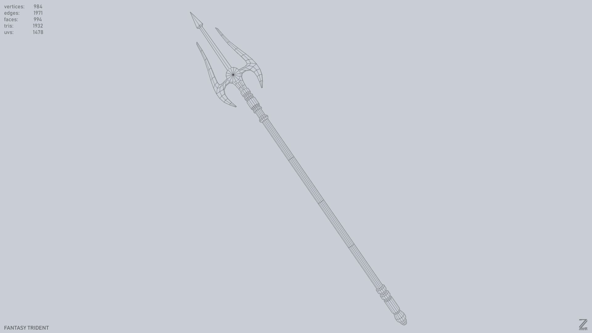 Fantasy trident Low-poly 3D model_10