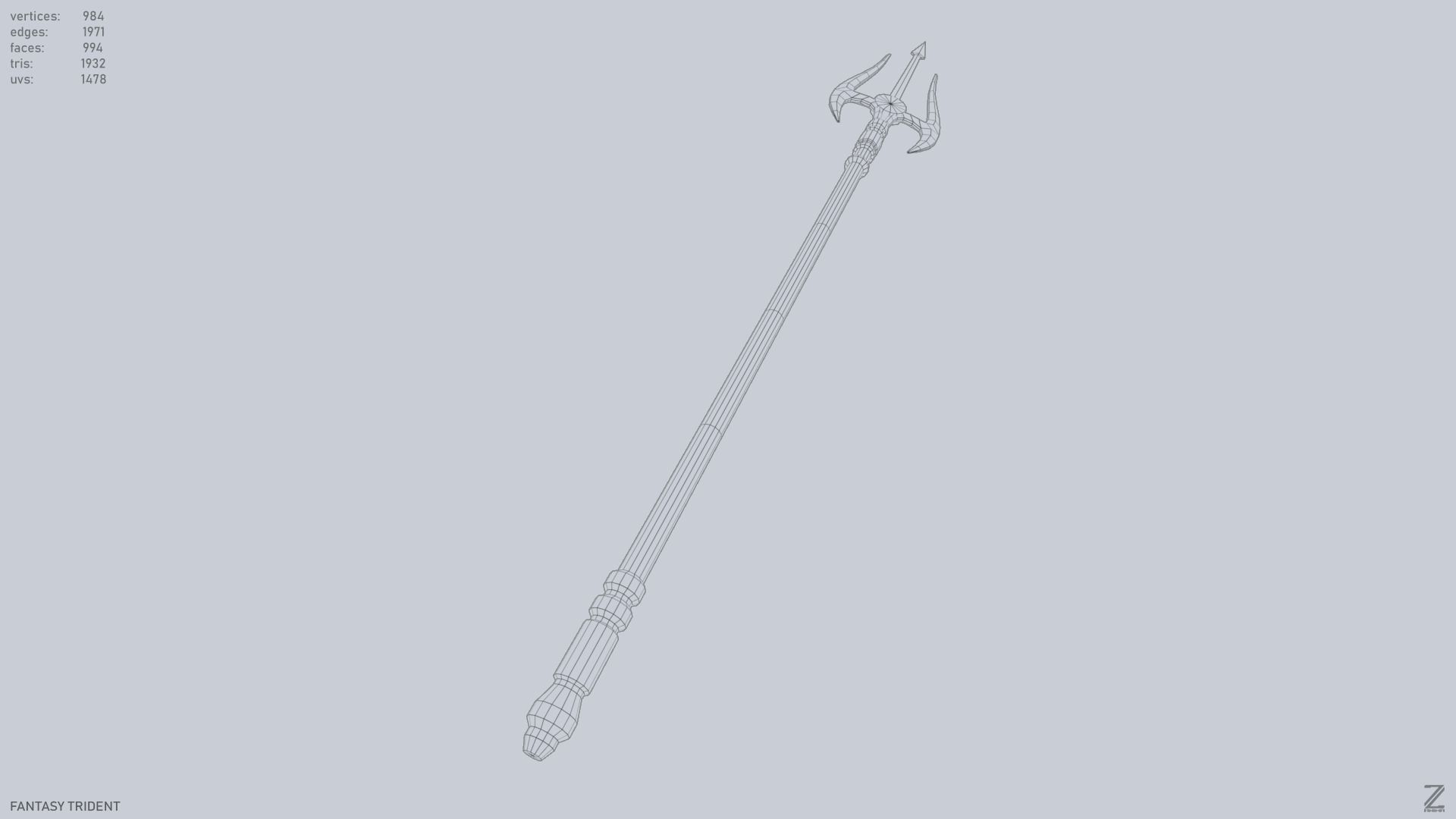 Fantasy trident Low-poly 3D model_14