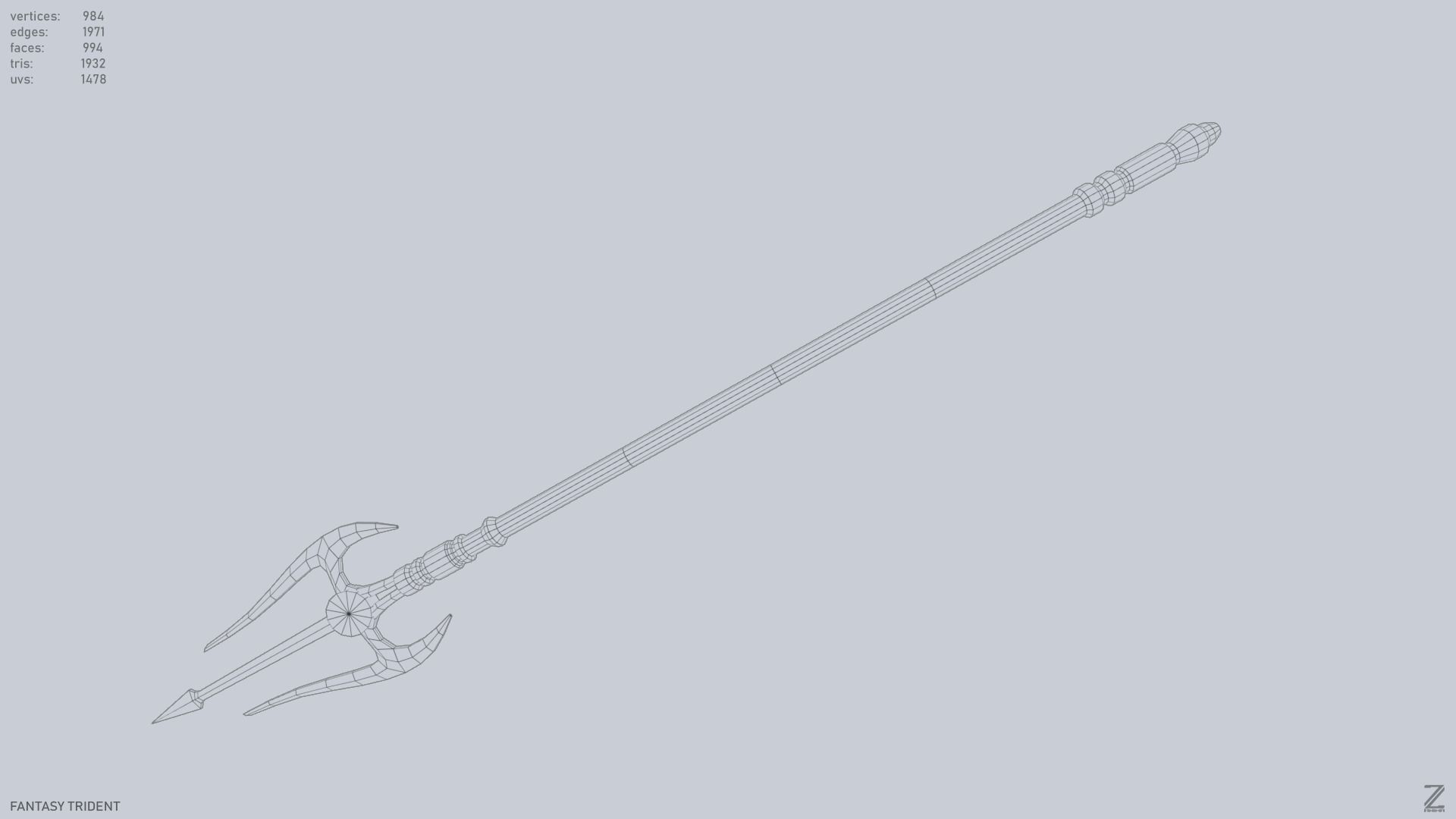 Fantasy trident Low-poly 3D model_12