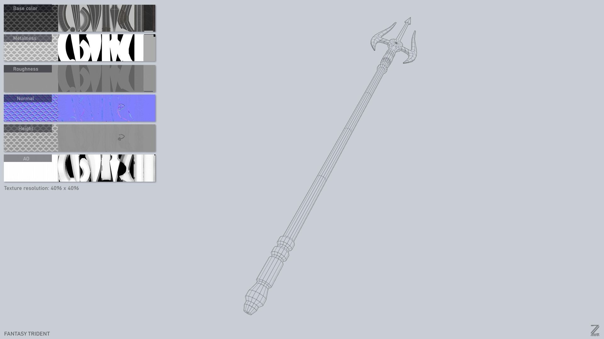 Fantasy trident Low-poly 3D model_2