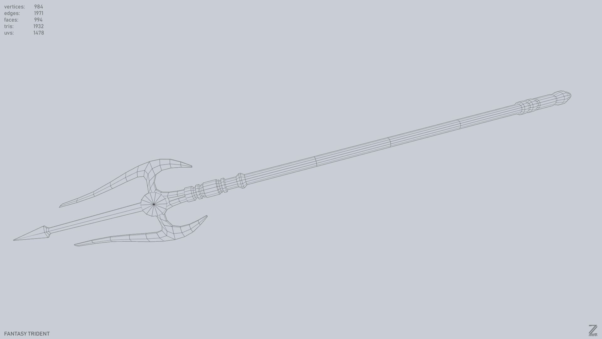 Fantasy trident Low-poly 3D model_15