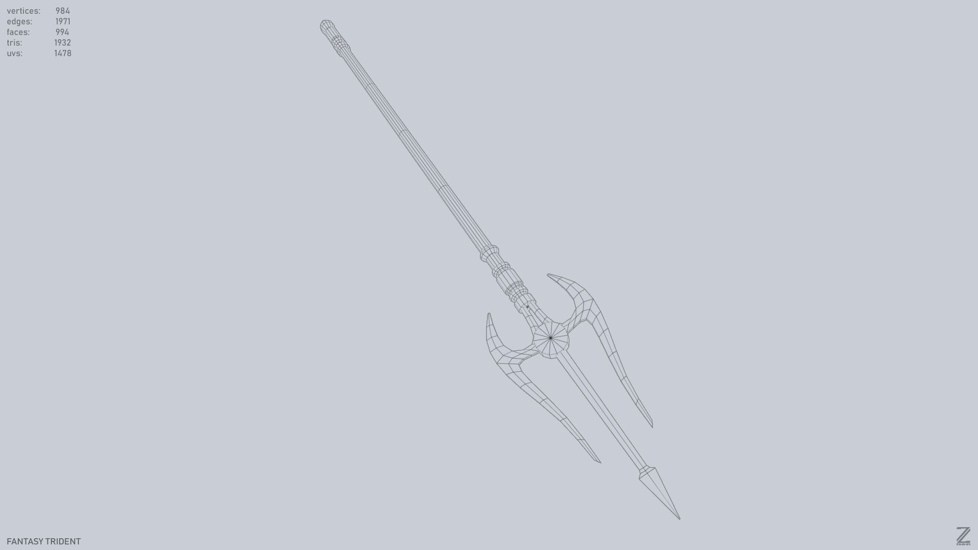 Fantasy trident Low-poly 3D model_13