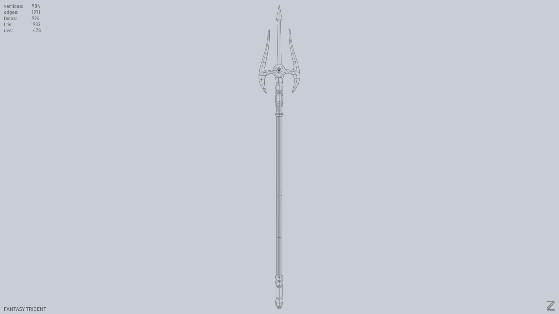 Fantasy trident Low-poly 3D model_9