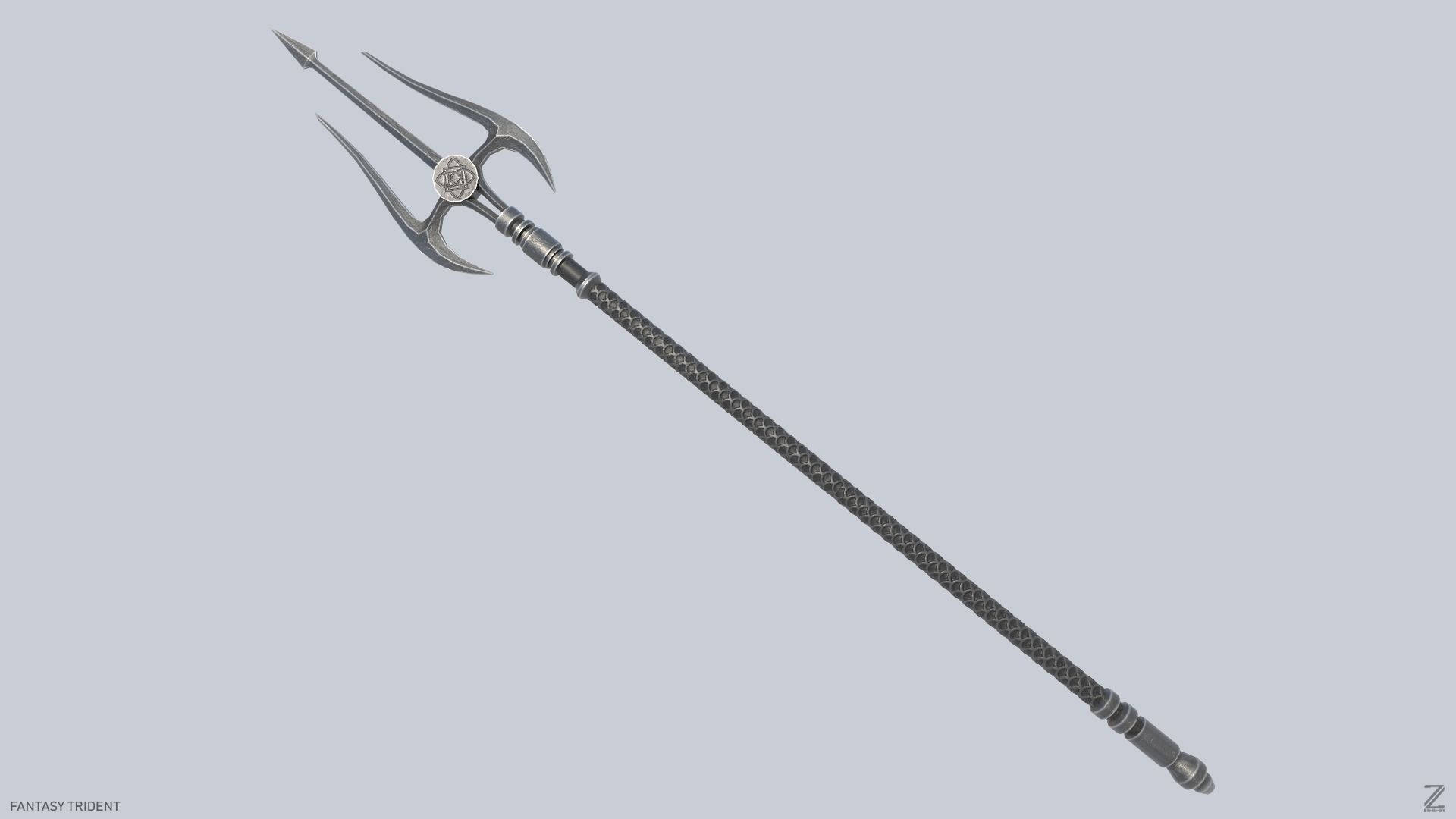 Fantasy trident Low-poly 3D model_1