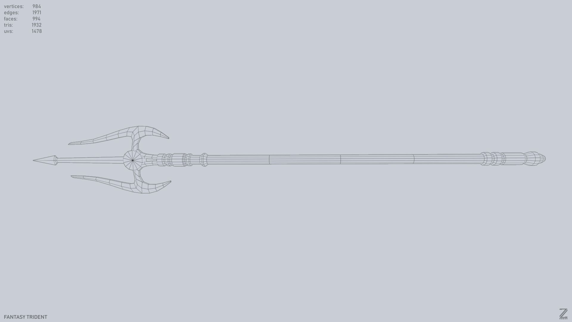 Fantasy trident Low-poly 3D model_11