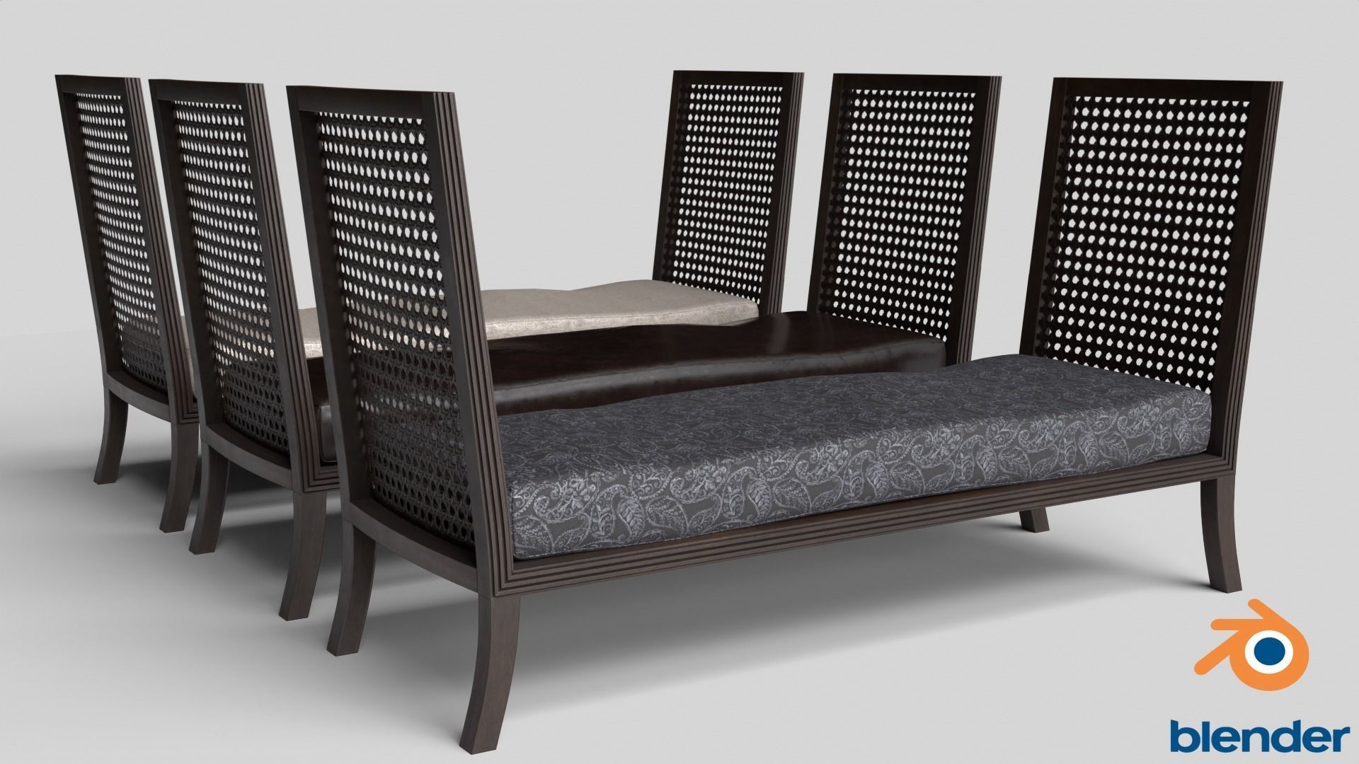 Modern Bench Low-poly 3D model_16