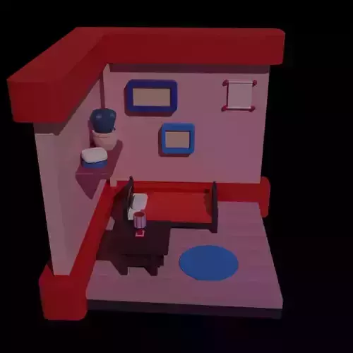 Stylized beautiful 3D low poly bedroom 