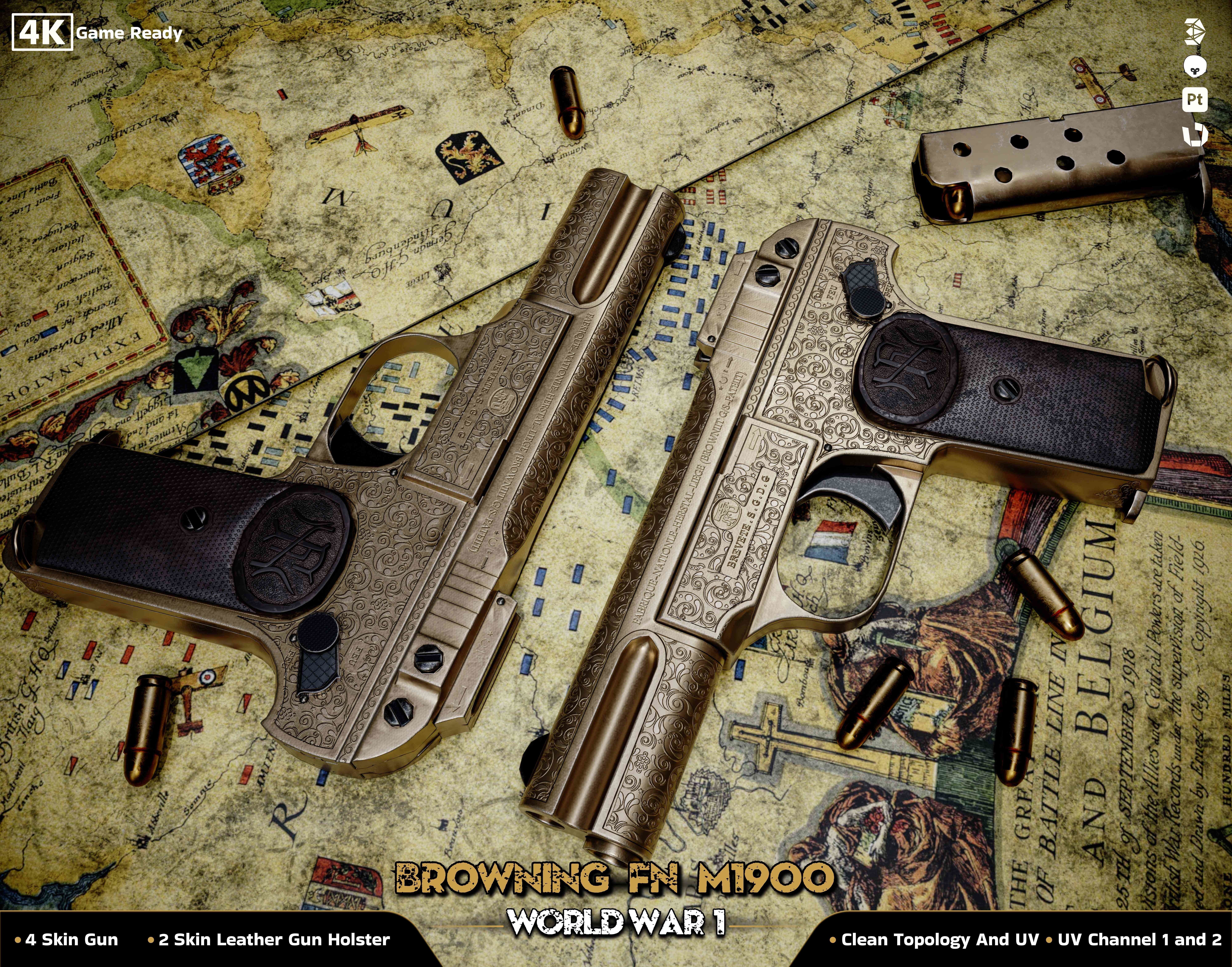 Browning FN M 1900 Colt World War  Low-poly 3D model_5