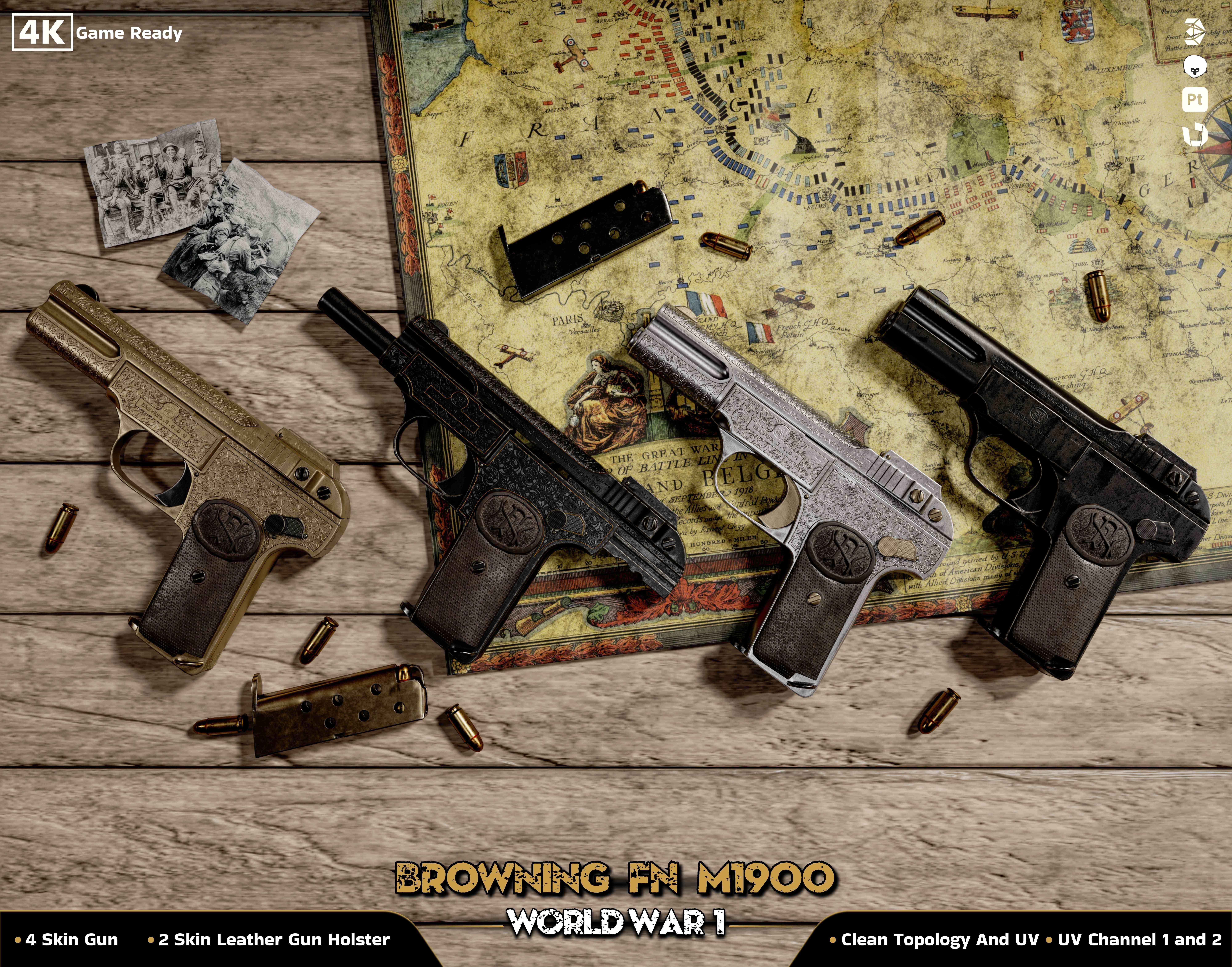 Browning FN M 1900 Colt World War  Low-poly 3D model_2
