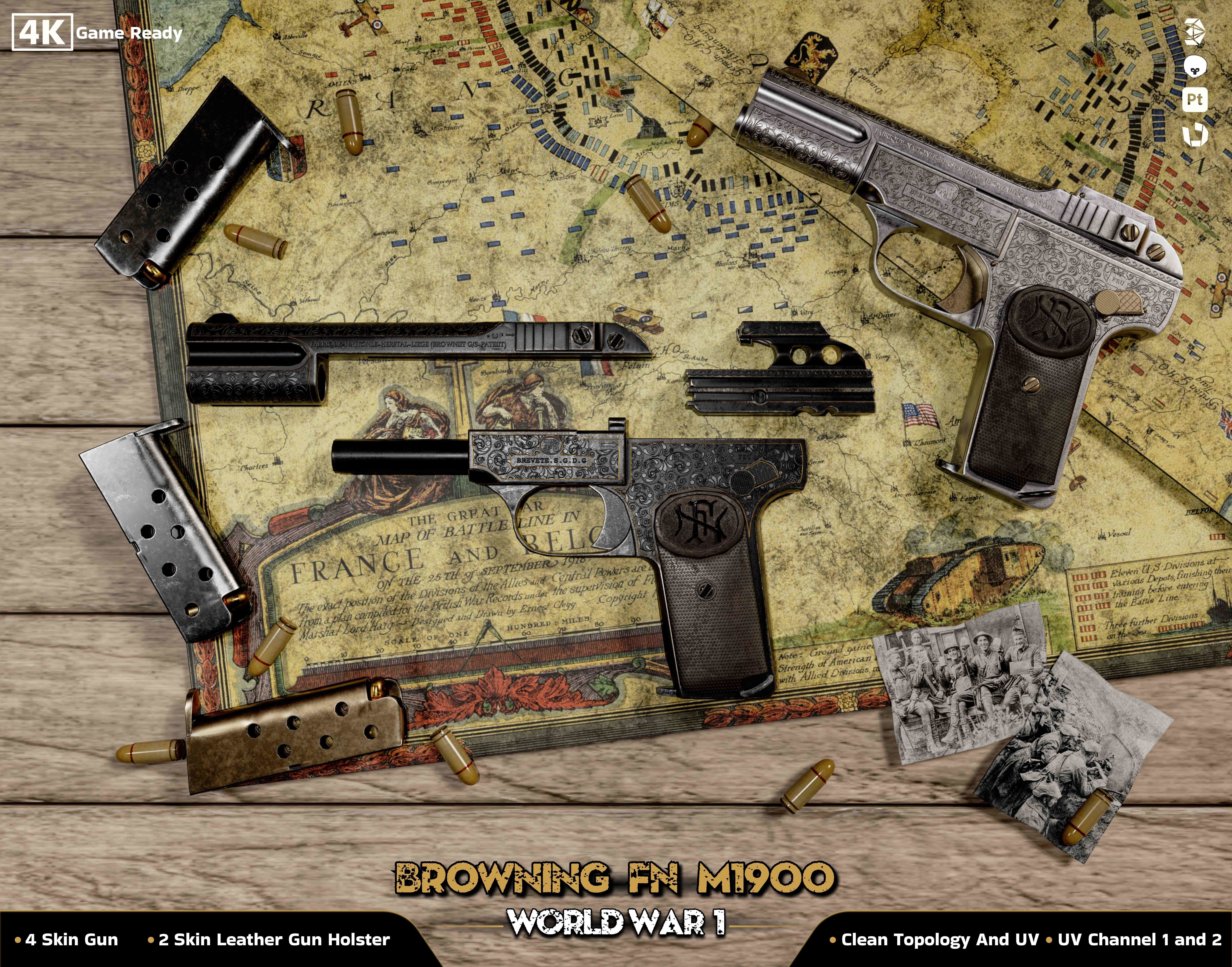 Browning FN M 1900 Colt World War  Low-poly 3D model_4
