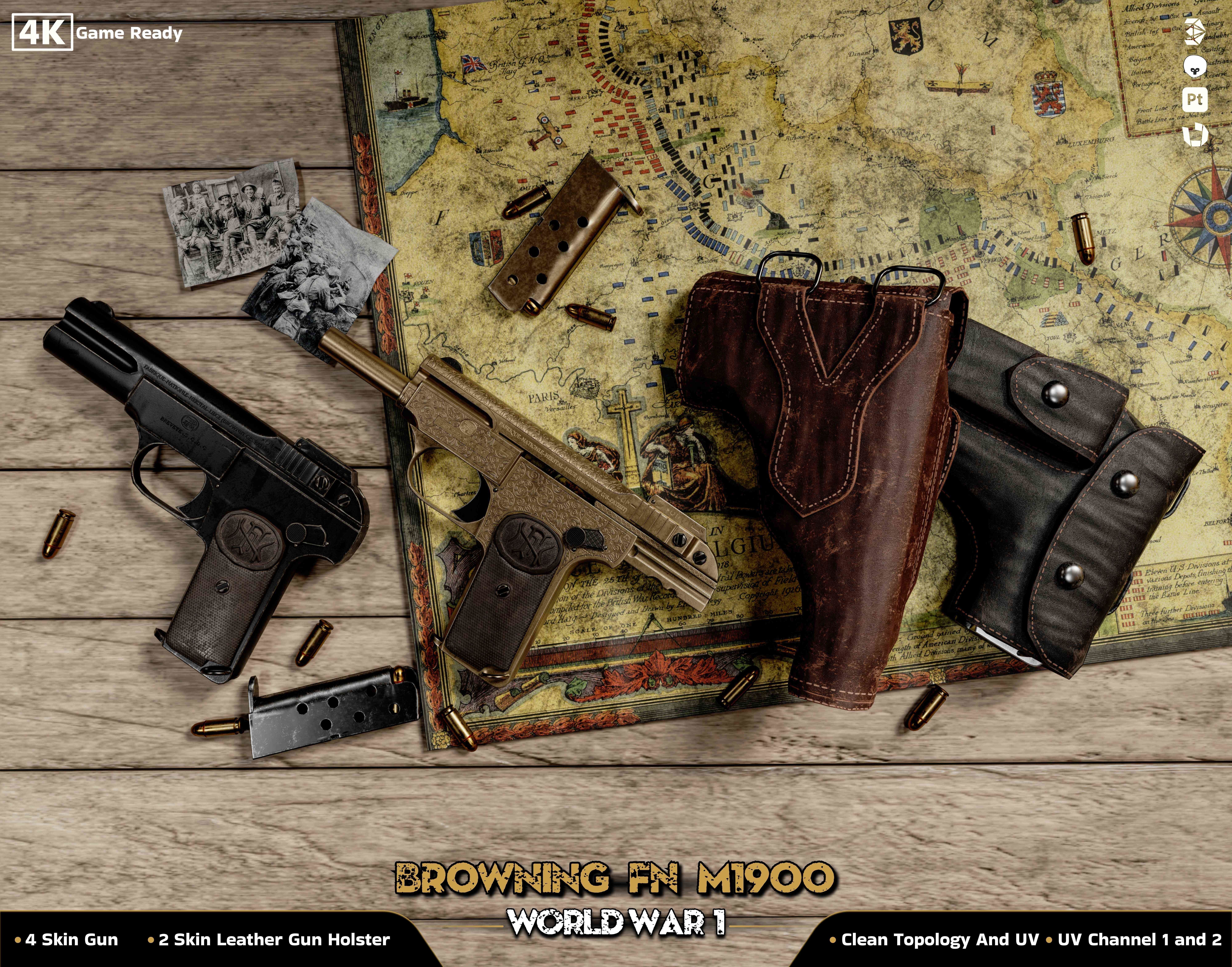 Browning FN M 1900 Colt World War  Low-poly 3D model_3