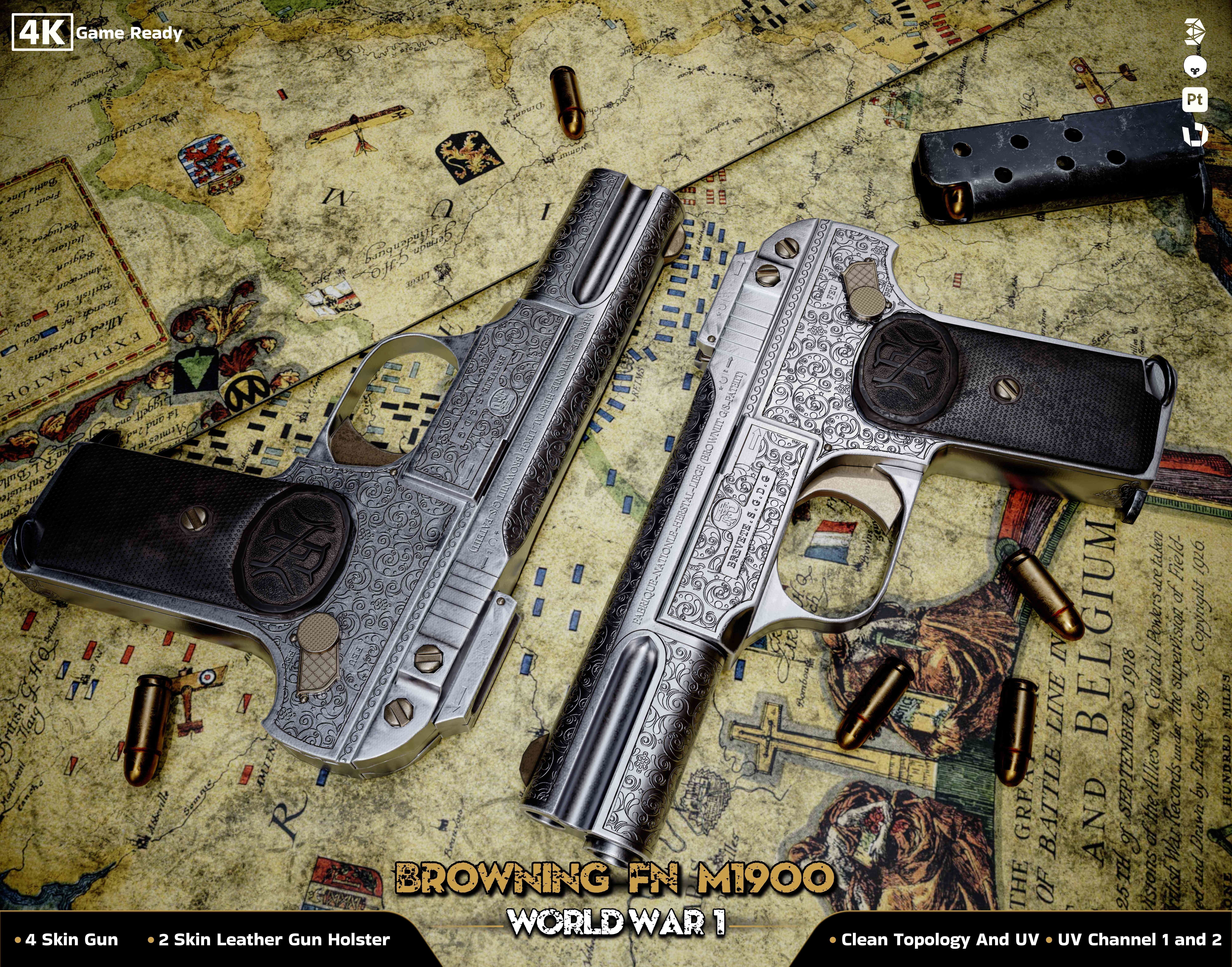 Browning FN M 1900 Colt World War  Low-poly 3D model_7
