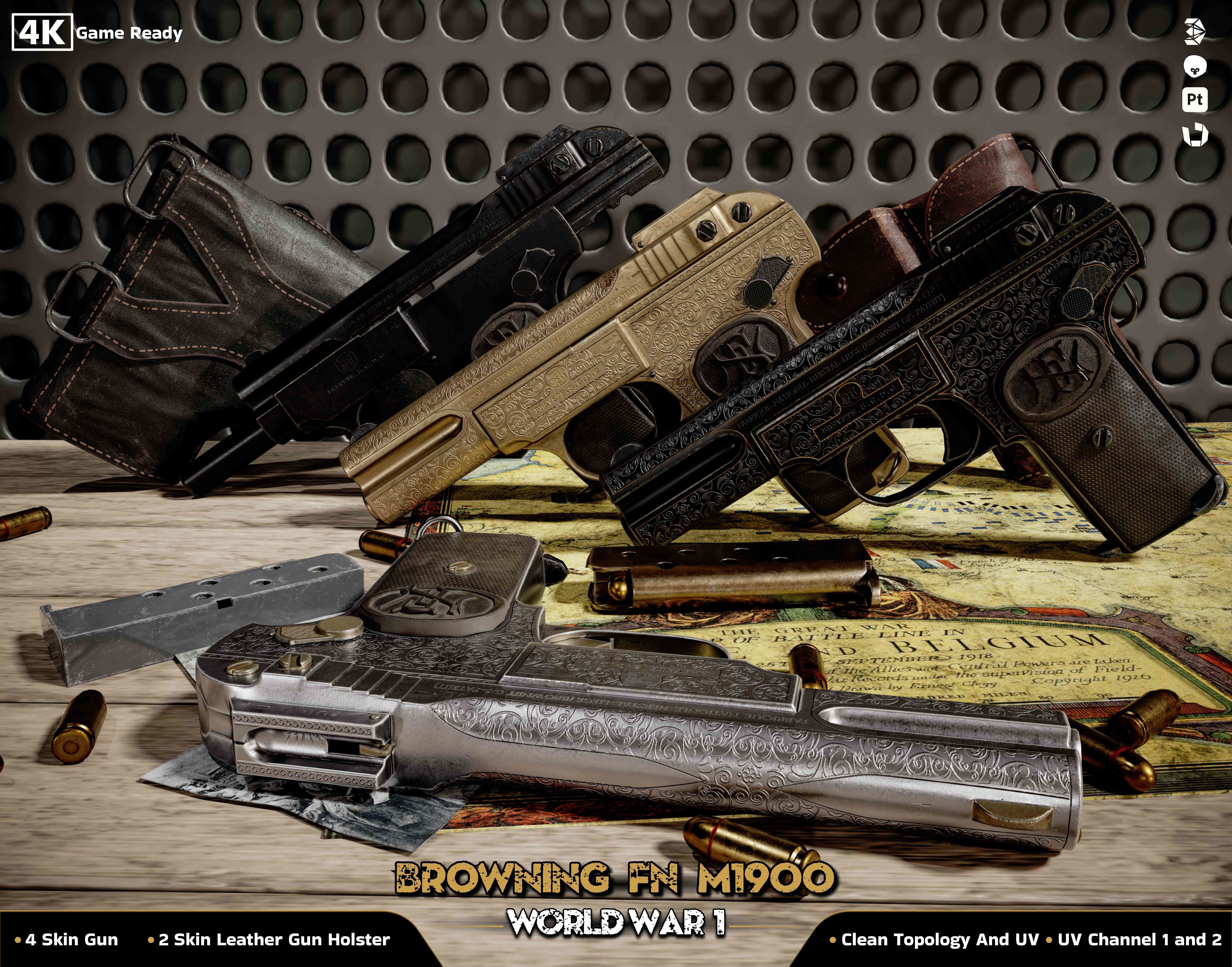 Browning FN M 1900 Colt World War  Low-poly 3D model_1