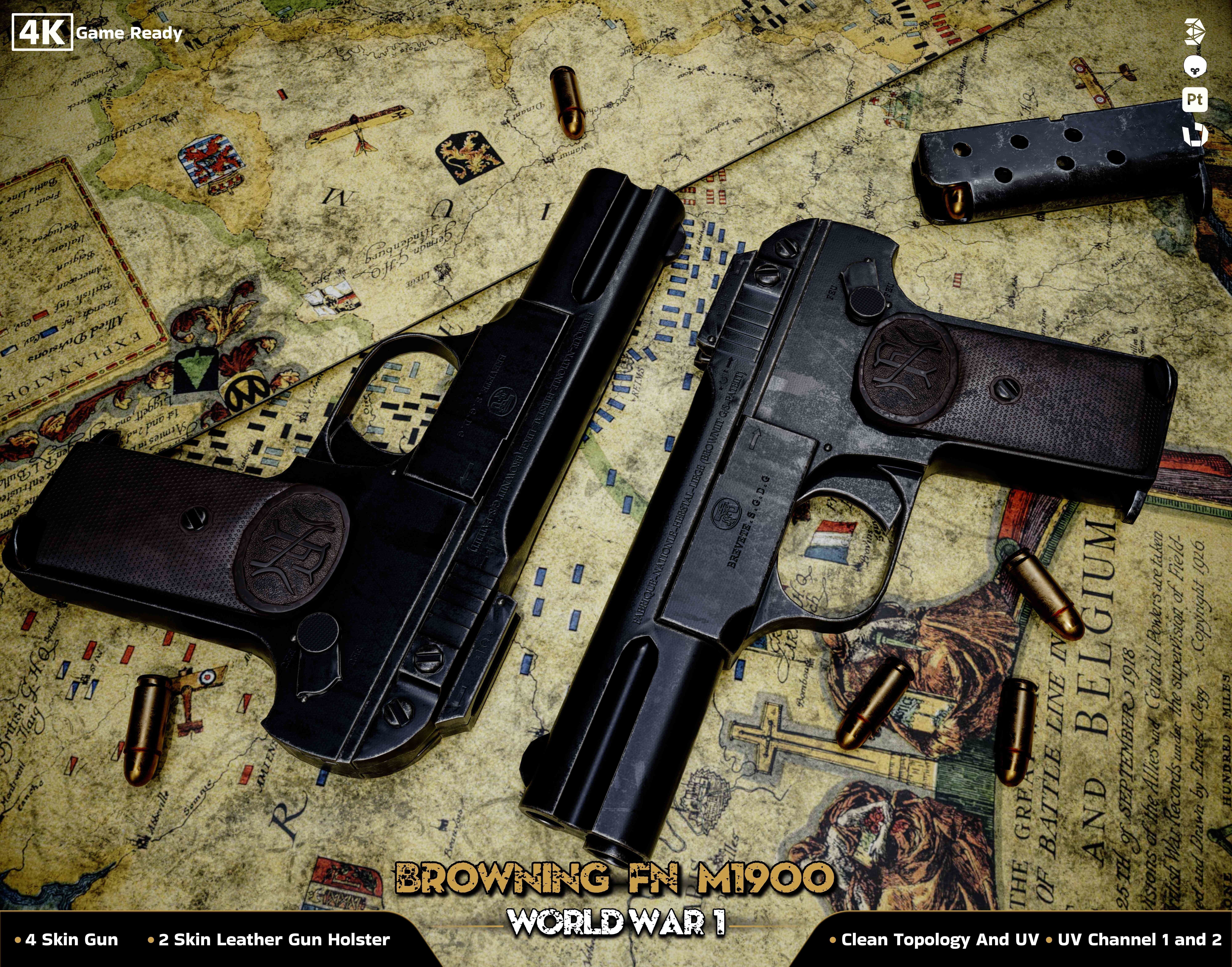 Browning FN M 1900 Colt World War  Low-poly 3D model_8