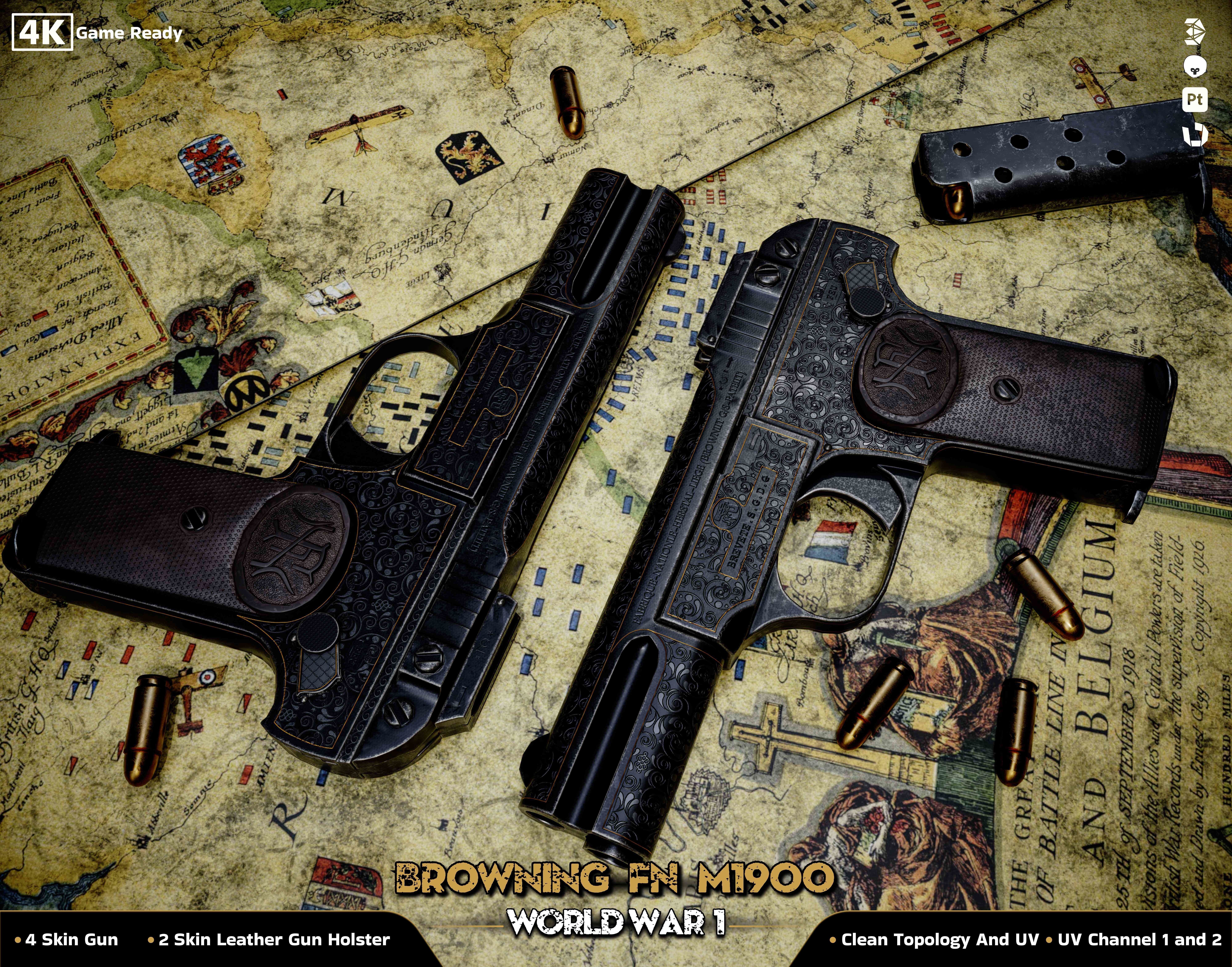 Browning FN M 1900 Colt World War  Low-poly 3D model_6