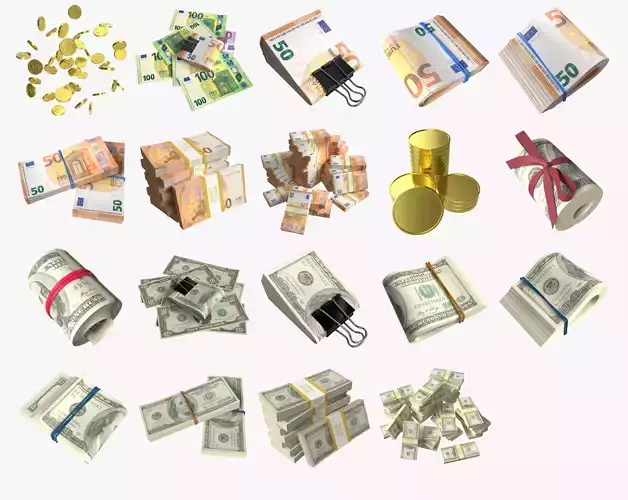 American dollar euro banknote bundles 3D Model Collection