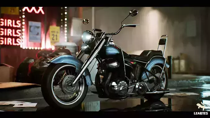 Classic MotorBike Driveable Functional Low-poly 3D model