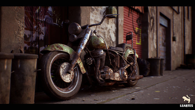 Classic MotorBike Driveable Functional Low-poly 3D model 7