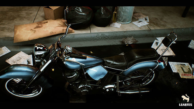 Classic MotorBike Driveable Functional Low-poly 3D model 2