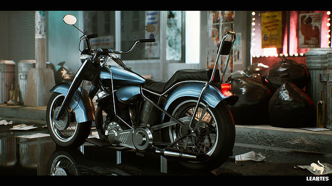 Classic MotorBike Driveable Functional Low-poly 3D model 3