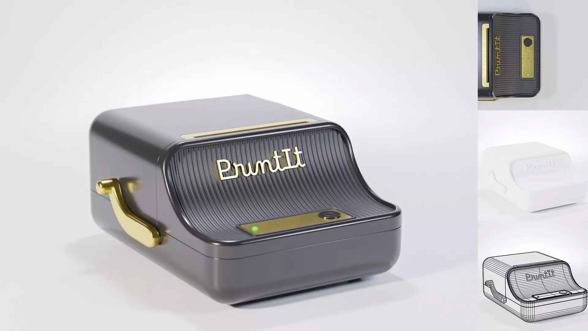 Retro wireless label printer Low-poly 3D model_0