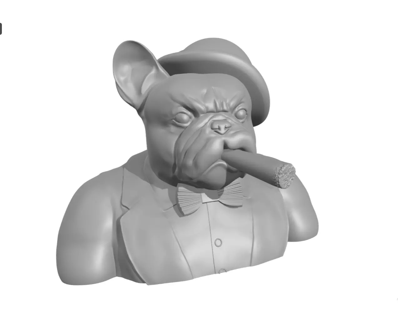 Gentleman French Bulldog half body with bowler hat and cigar 3D print model
