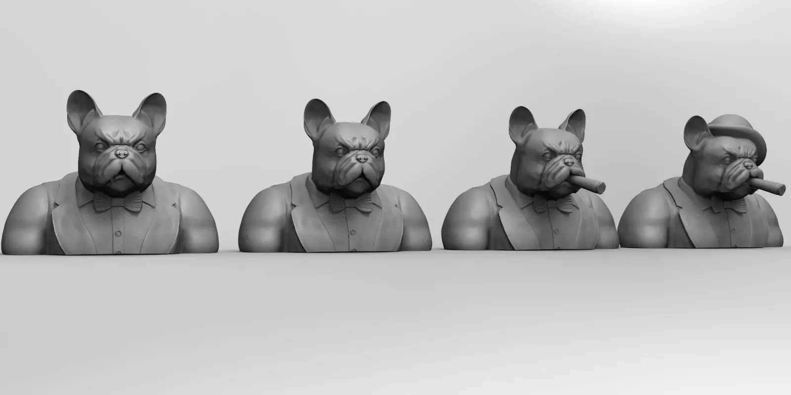 PACK GENTLEMAN FRENCH BULLDOG WITH BOWLER HAT AND CIGAR STYLE 3D print model