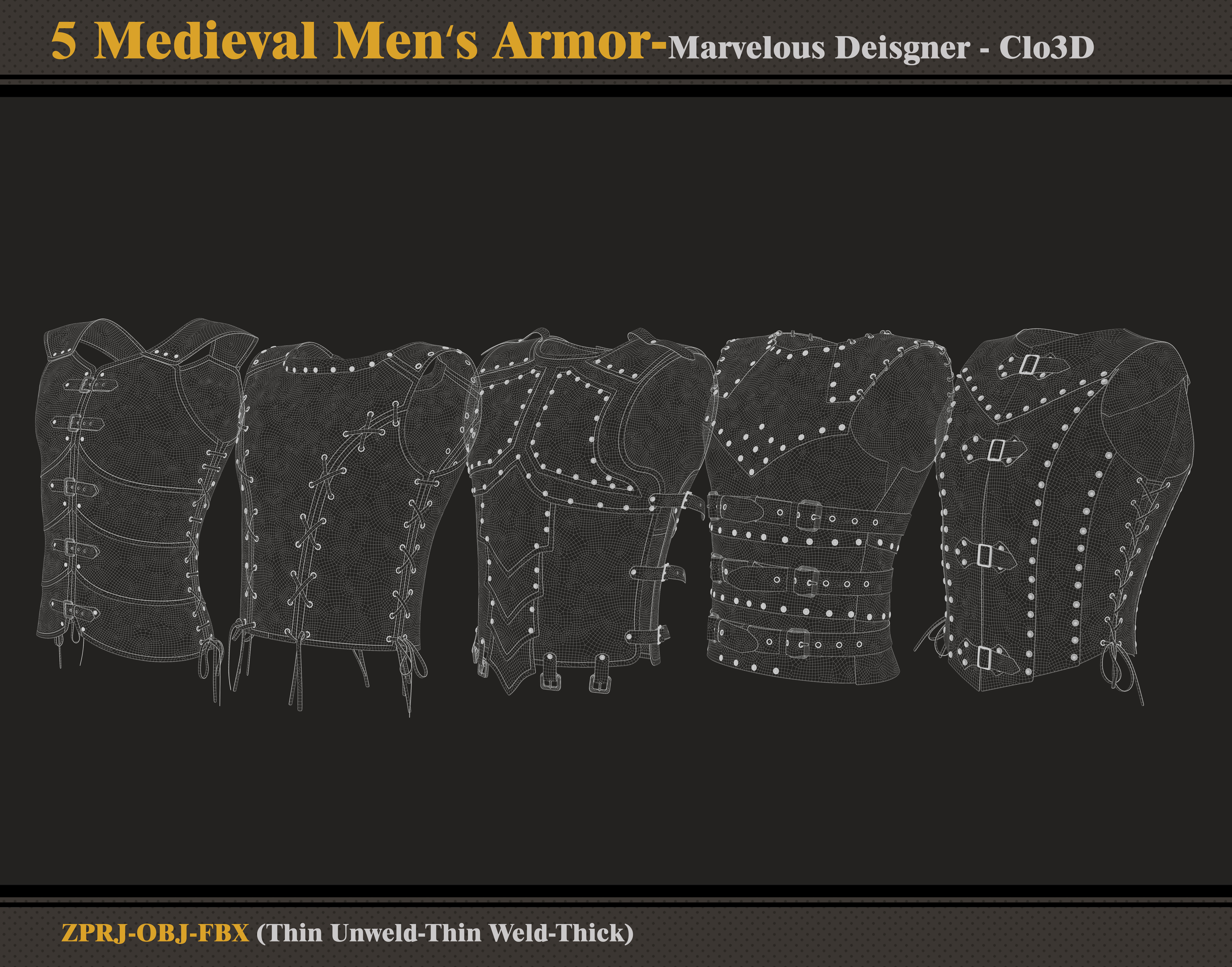 5 Medieval Men Armor -Marvelous Designer-Clo3D -ZPRJ - FBX - OBJ 3D model_6